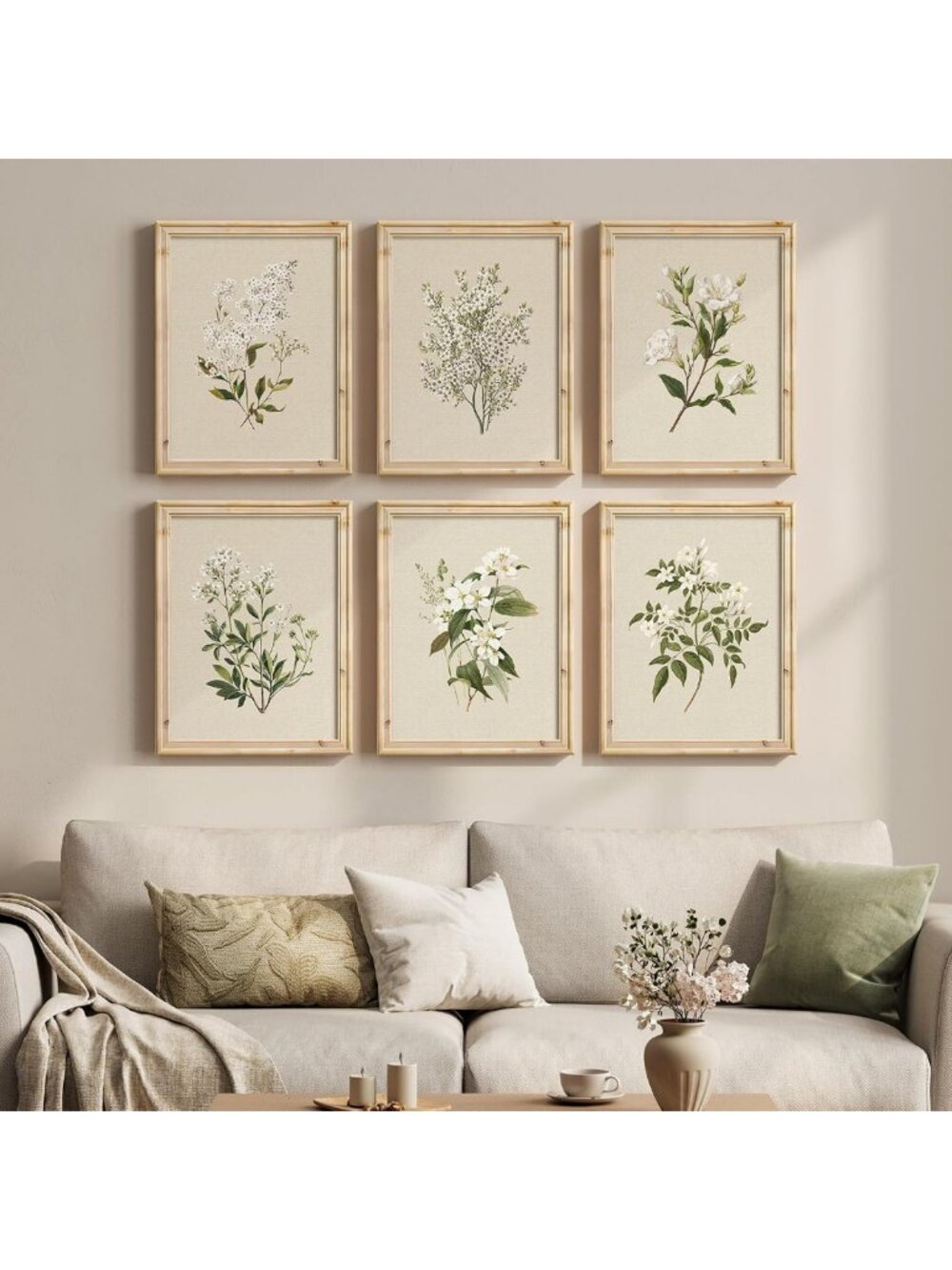Set of 6 Framed Vintage Botanical Floral Prints for Living Room Decor, 11x14